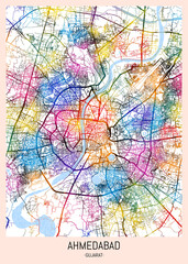 Ahmedabad Gujarat City Map, district banner, business modern landmark, neighborhood paint travel, hometown downtown design, destination landmark