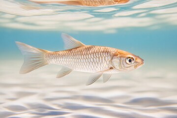 Fototapeta premium close-up of single freshwater fish gliding gracefully through clear water
