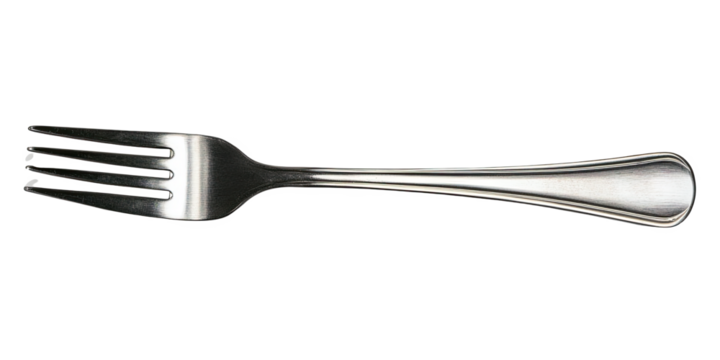 A close-up of a shiny silver fork, perfect for dining and culinary presentations.