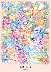 Bangkok Thailand City Map, district banner, business modern landmark, neighborhood paint travel, hometown downtown design, destination landmark