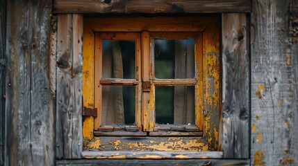 Closeup of a wooden window of an old farming house in Austria