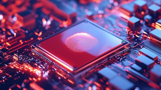 close-up view of digital fingerprint scanner highlighting secure technology surrounded by ample copy space