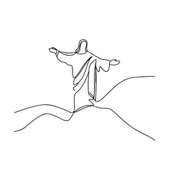 SingleLine Drawing of Jesus Christ on a Hilltop