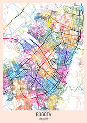 Obraz premium Bogota Colombia City Map, district banner, business modern landmark, neighborhood paint travel, hometown downtown design, destination landmark