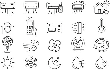Essential HVAC and Climate Control Icons for Air Conditioning and Home Comfort.