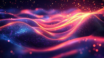 Fototapeta premium Abstract technology background with geometric digital elements, glowing symbols, and futuristic data flows 