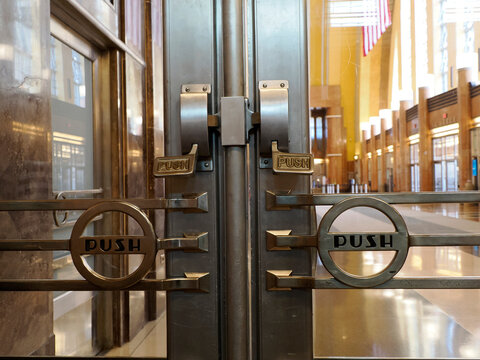 Cincinnati historical train station art deco museum detail of doors