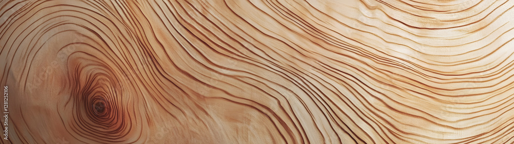 Poster closeup view of a detailed spiral wood grain pattern on a weathered and aged wooden surface showing 