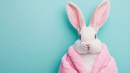 Fototapeta premium Cute White Bunny Wrapped in Pink Towel with Classy Expression
