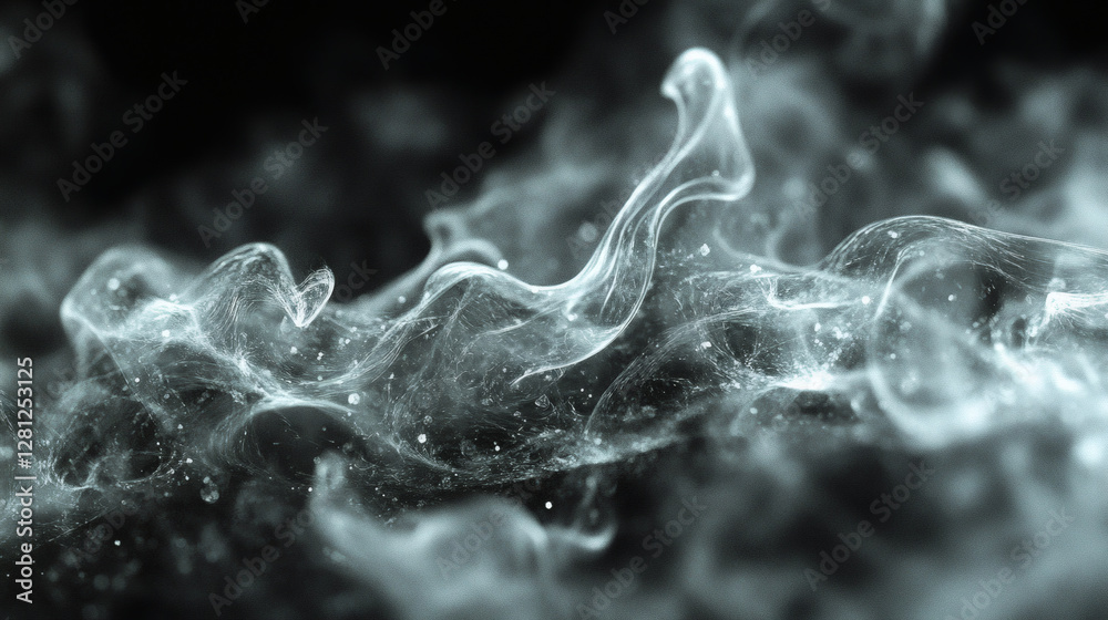 Poster A close-up view of ethereal smoke-like wisps that swirl gracefully in a dark background, creating a sense of fluidity and mystery