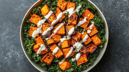 Roasted Sweet Potato and Kale Salad with Creamy Dressing