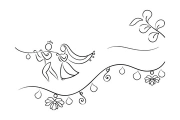 Indian Wedding Invitation Design Couple, Flute, Garland, Floral, Minimalist