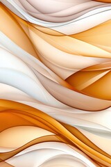Abstract image with flowing, wavy shapes in shades of white, beige, and amber. The design creates a sense of movement and fluidity. Soft lighting