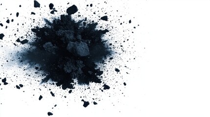 Abstract Black Powder Explosion Against White Background
