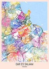 Dar es Salaam Tanzania City Map, district banner, business modern landmark, neighborhood paint travel, hometown downtown design, destination landmark