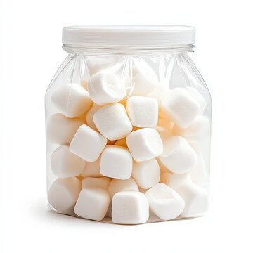 Square Marshmallows in Clear Plastic Jar Confectionery Sweet Treats Food Photography Studio Shot