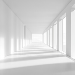 Fototapeta premium pristine white corridor with large windows and soft shadows