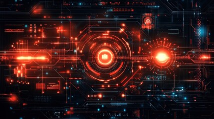 Obraz premium Abstract digital technology theme with glowing tech symbols, light patterns, and interconnected data paths 