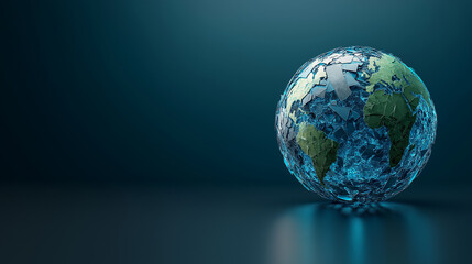 Globe crafted from symbols of recycled materials, plastic, glass, and metal with minimalist backdrop