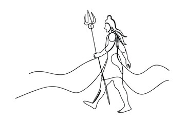 SingleLine Drawing of Lord Shiva Walking with Trisula