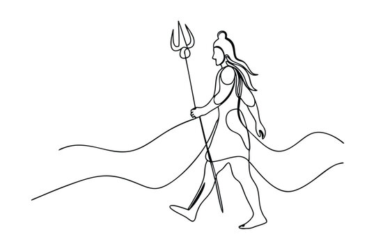 SingleLine Drawing of Lord Shiva Walking with Trisula