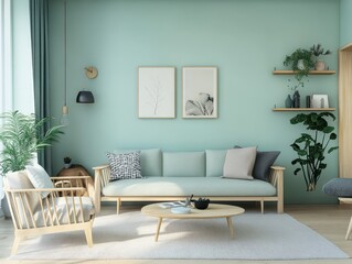 A minimalist living room with natural light and plants