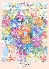 Hyderabad India City Map, district banner, business modern landmark, neighborhood paint travel, hometown downtown design, destination landmark