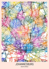 Obraz premium Johannesburg South Africa City Map, district banner, business modern landmark, neighborhood paint travel, hometown downtown design, destination landmark