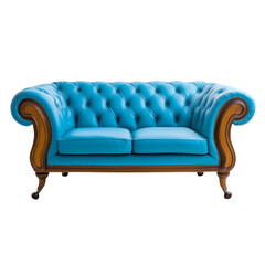 Fototapeta premium Elegant tufted blue sofa for stylish interiors.