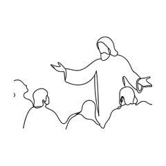Jesus Christ sermonizing, single line art, disciples, teaching, gospel, faith, spirituality, religion