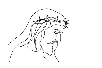 Simple Line Drawing of Jesus Christ Crown of Thorns Sorrowful