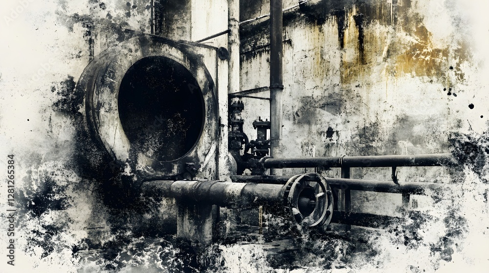 Leinwandbilder decaying and rusted industrial equipment machinery and pipes in an abandoned and dilapidated factory