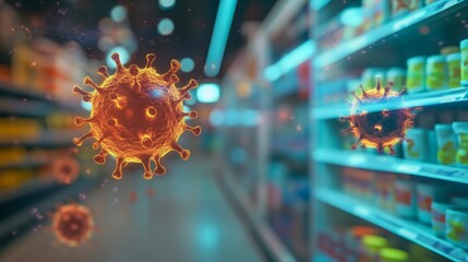 Abstract bird flu virus particles on minimalist surface, symbolizing health protection awareness.