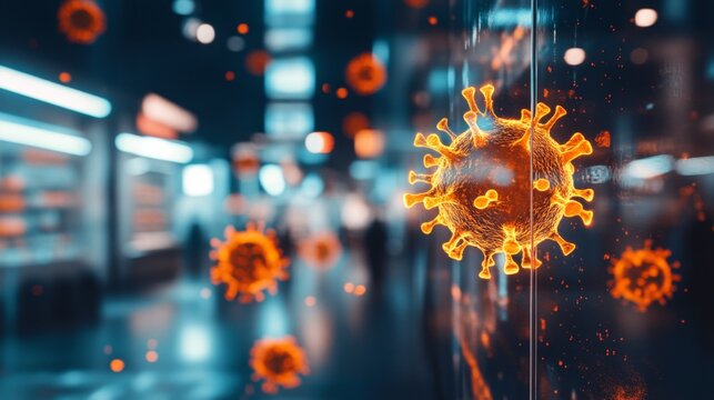 Abstract bird flu virus particles on minimalist surface, symbolizing health protection awareness. - Powered by Adobe