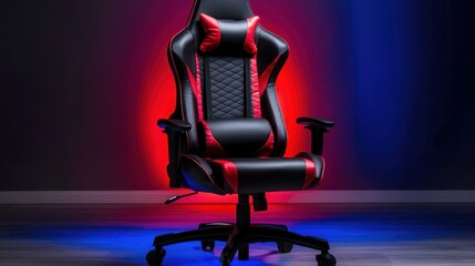 Red and Black Leather Gaming Chair Against a Colorful Background