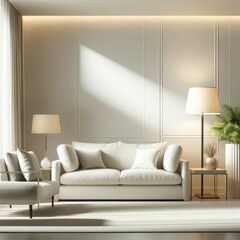Fototapeta premium Minimalist Living Room with Neutral Tones and Natural Elements