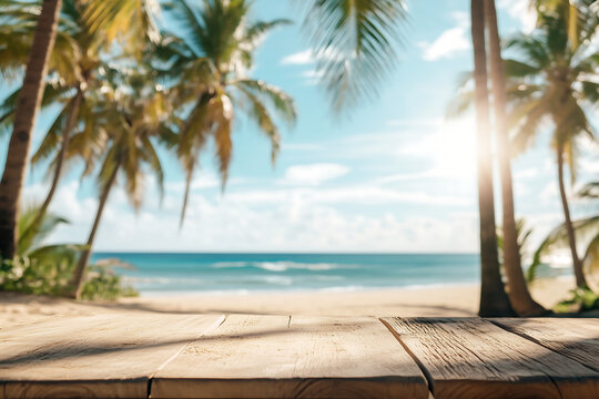 Beach Vacation Tropical Wooden Table Background