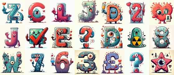 Fototapeta premium Cartoon glass Monsters Lettering Typeface. AI generated illustration
