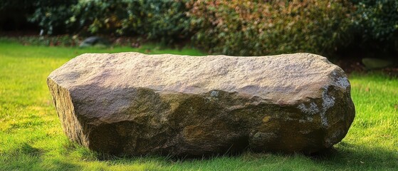 Large natural stone on grassy landscape in garden