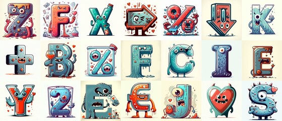 Obraz premium Cartoon glass Monsters Lettering Typeface. AI generated illustration