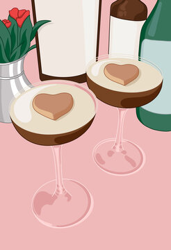 Chocolate Heart in Two Espresso Martini Cups