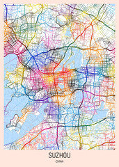 Suzhou China City Map, district banner, business modern landmark, neighborhood paint travel, hometown downtown design, destination landmark
