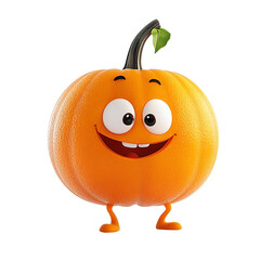 Obraz premium A cheerful 3D cartoon pumpkin character with big eyes and legs stands ready for autumn marketing materials isolated on transparent