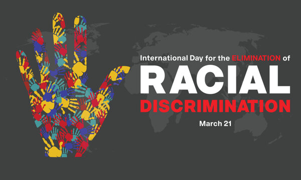 International Day for the Elimination of Racial Discrimination design. it features an open palm hand made up of colorful hand print