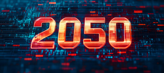 Futuristic Digital Number 2050 on Abstract Background, Symbolizing the Future and Technology.