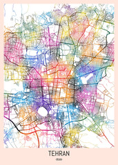 Tehran Iran City Map, district banner, business modern landmark, neighborhood paint travel, hometown downtown design, destination landmark