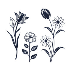 Hand-Drawn Floral Silhouette Vector Set.