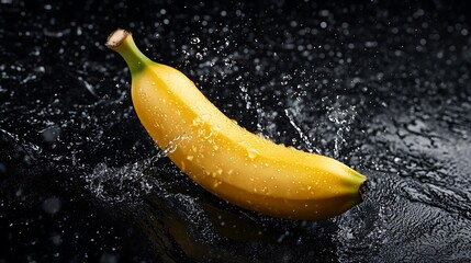 Banana in water splash on dark background for food advertisement