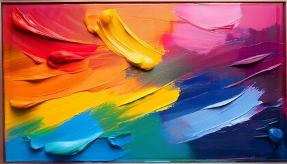 vibrant acrylic paint strokes in bold primary colors framed on a multicolored background