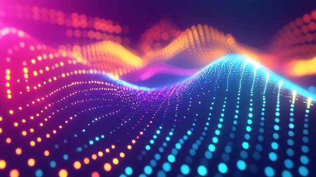 Abstract Colorful Waves of Glowing Light Dots